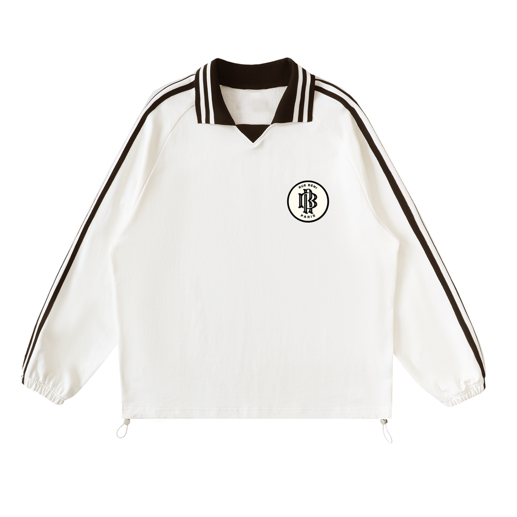 Contrast Striped Lapel Collar Sweatshirt