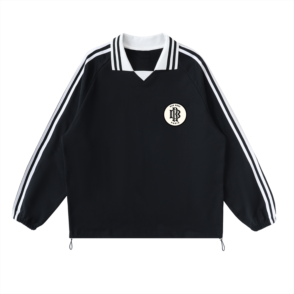 Contrast Striped Lapel Collar Sweatshirt