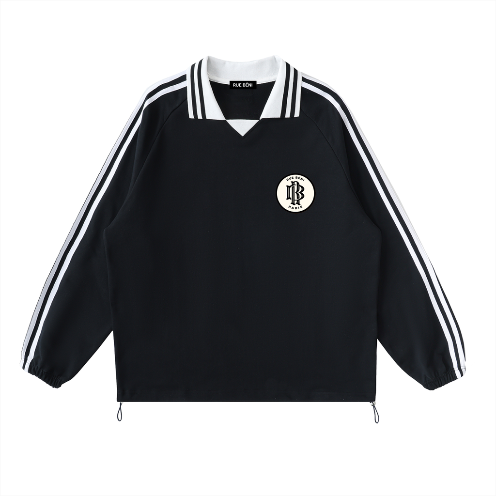 Contrast Striped Lapel Collar Sweatshirt