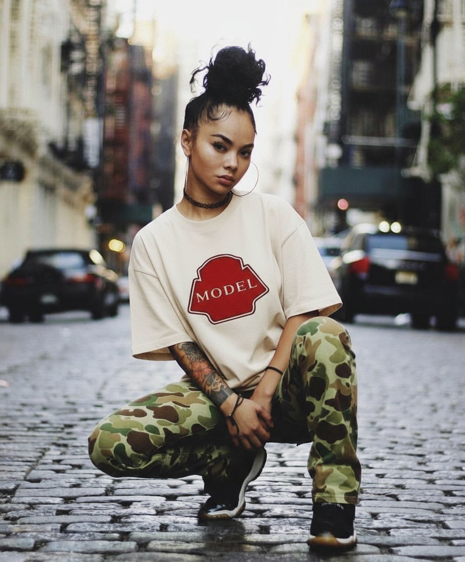 Front View - Beige MODÈL T-Shirt