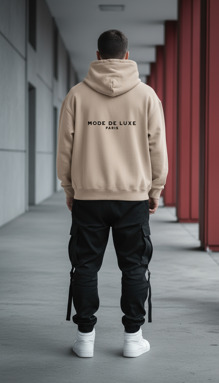 Model wearing MODÈL hoodie - back view