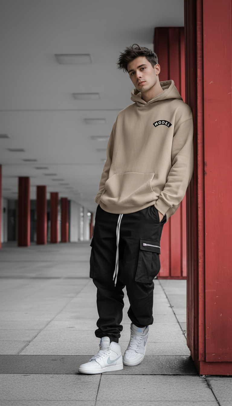 Model wearing MODÈL hoodie