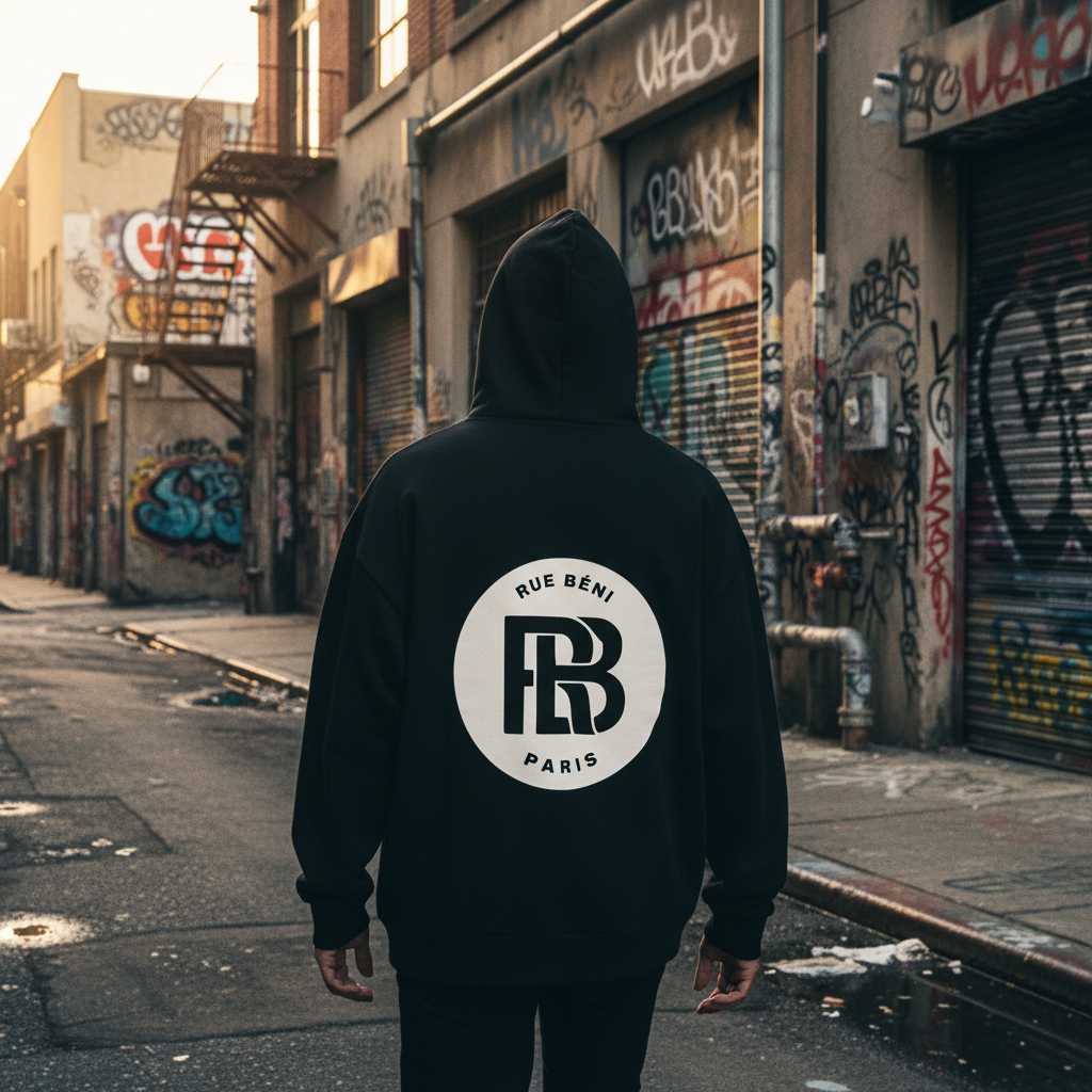 Rue Béni black hoodie street photography back